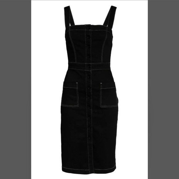 REFORMATION Black White Topstitching Button Down Roxanna Denim Dress, Size 8 - Picture 6 of 7